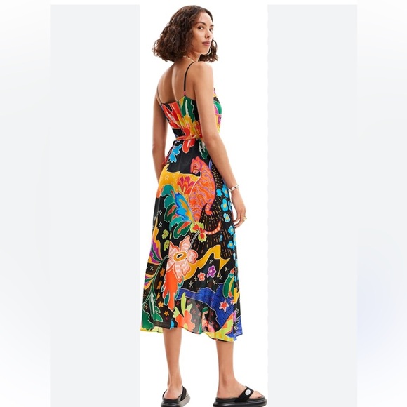 Desigual Jungle design wrap midi dress tiger parrot boho bohemian tropical NWT - Picture 5 of 11